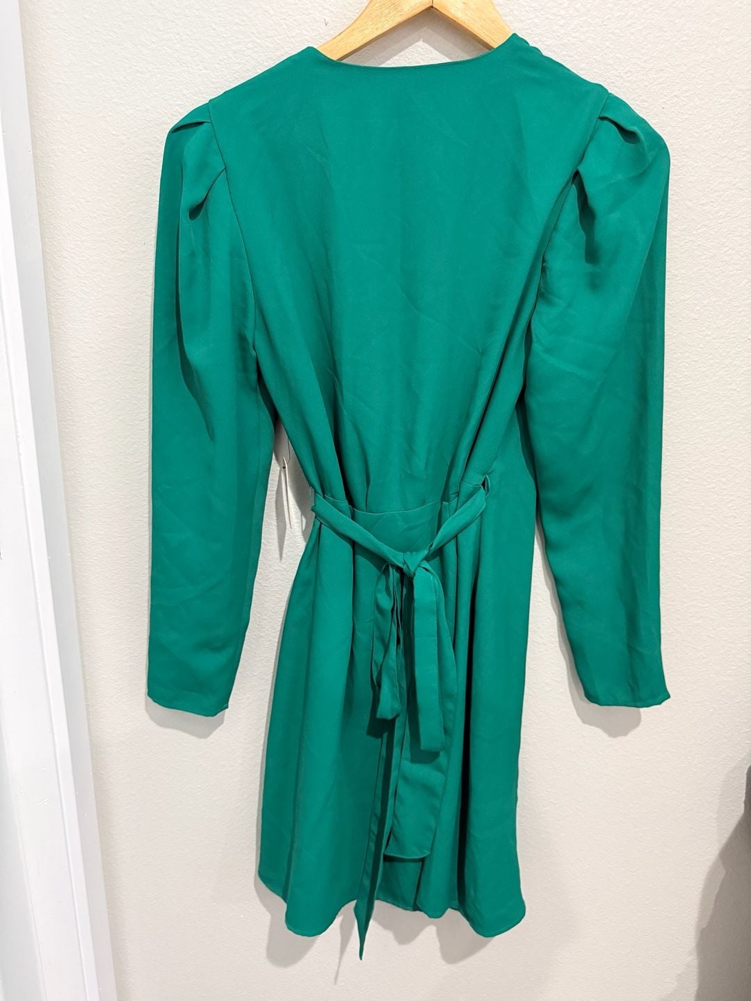 Express Satin Belted Wrap Dress Size S Green 4