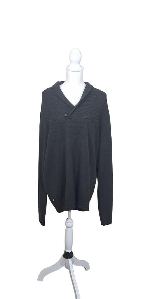 Geoffrey Beene Shawl Collar Sweater Black Knit Button Pullover 6