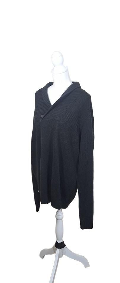 Geoffrey Beene Shawl Collar Sweater Black Knit Button Pullover 7