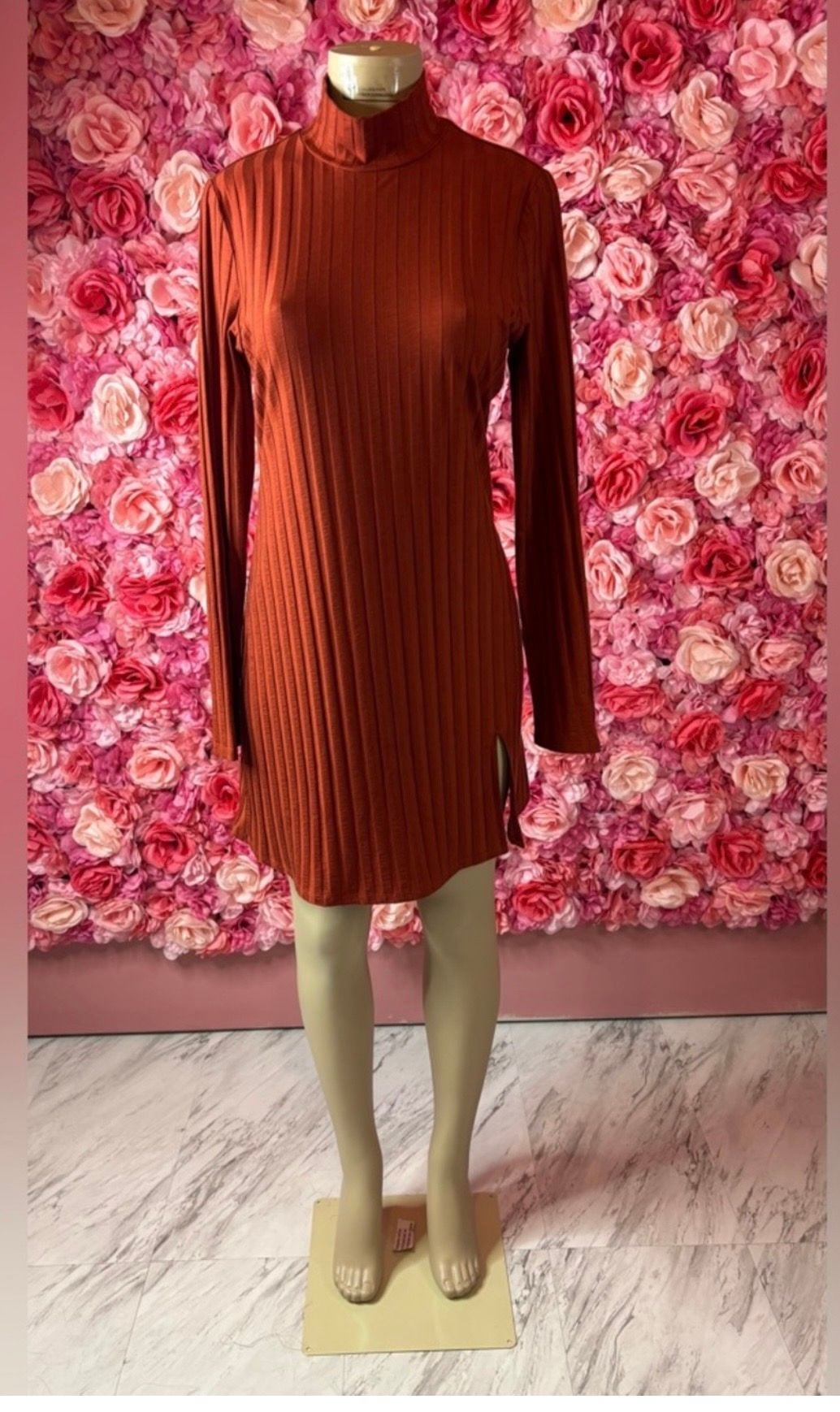 Bold Reformation Burnt Orange Ribbed Knit Dress 2