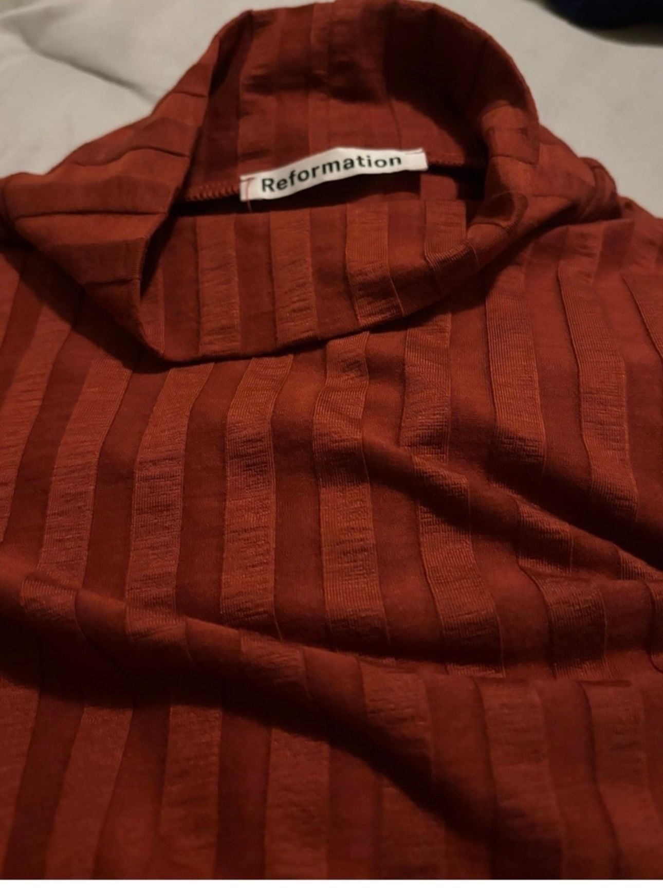 Bold Reformation Burnt Orange Ribbed Knit Dress 3