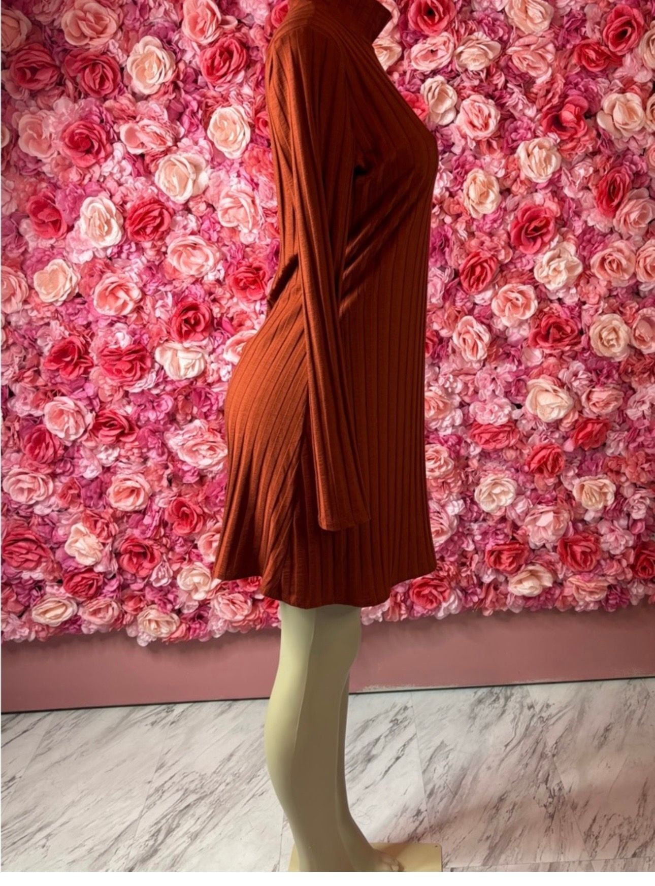 Bold Reformation Burnt Orange Ribbed Knit Dress 4