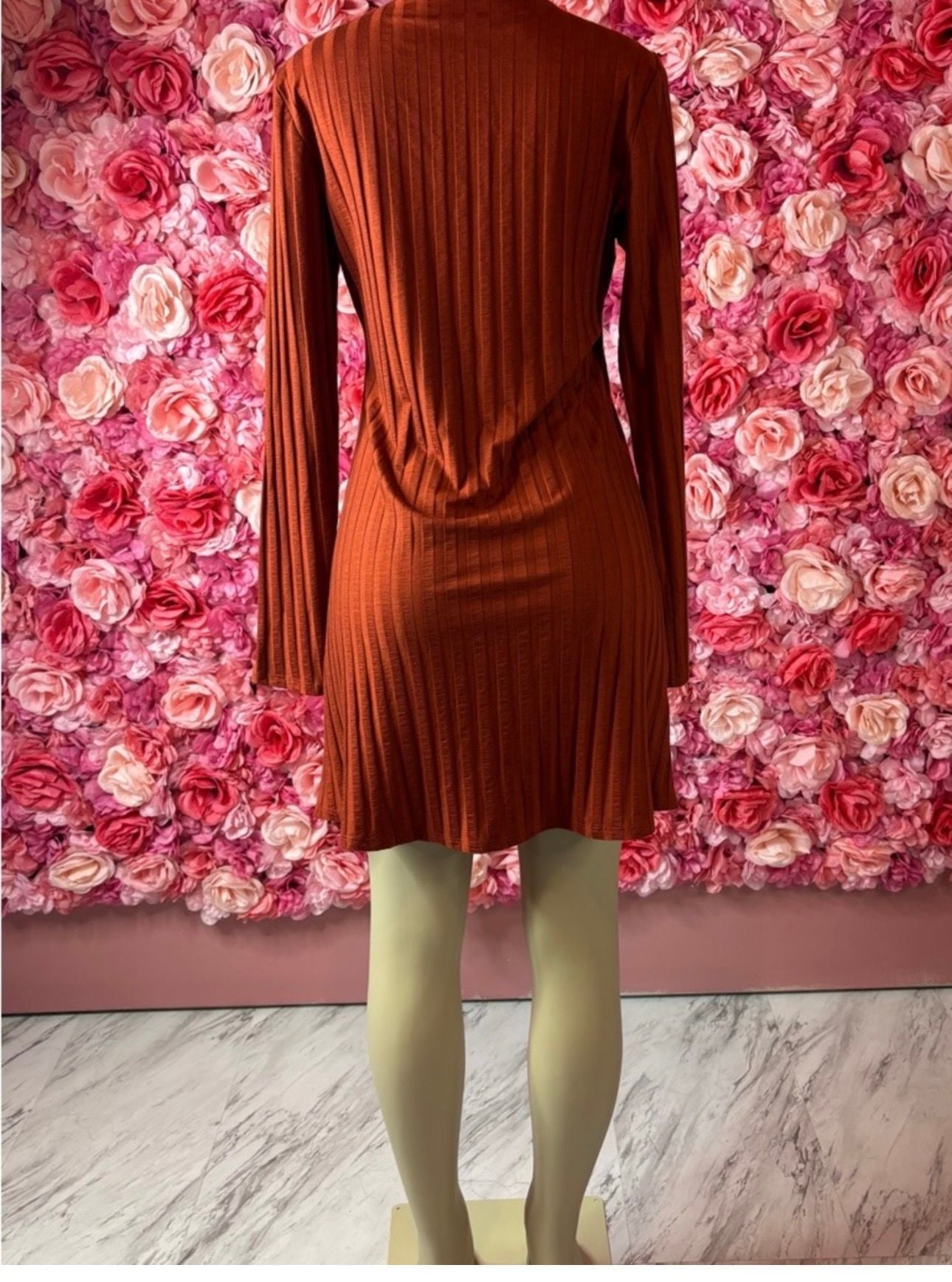 Bold Reformation Burnt Orange Ribbed Knit Dress 5