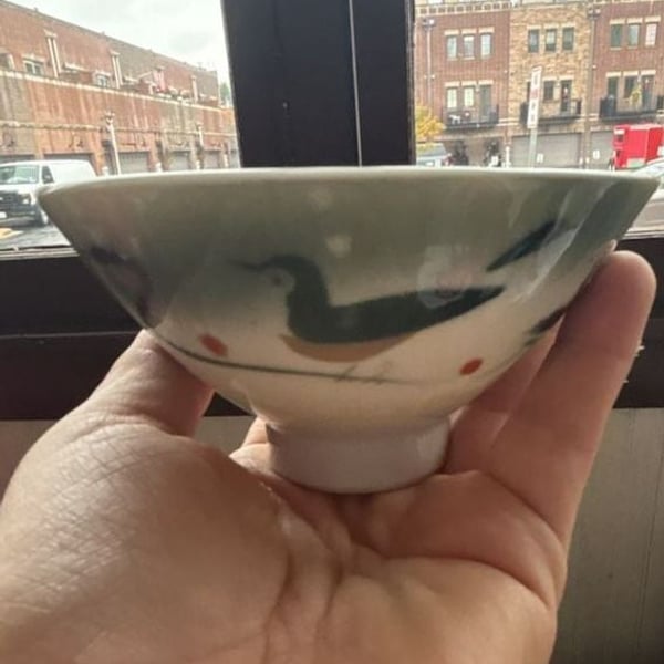 Kiriko Made Chawan Bowl Bisque Kukka Lokki Bird Japanese Ceramic