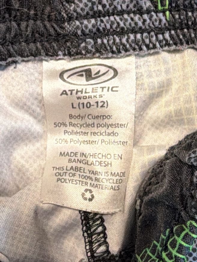 Athletic Works Active Shorts Size L (10-12) Black Green Geometric. 3