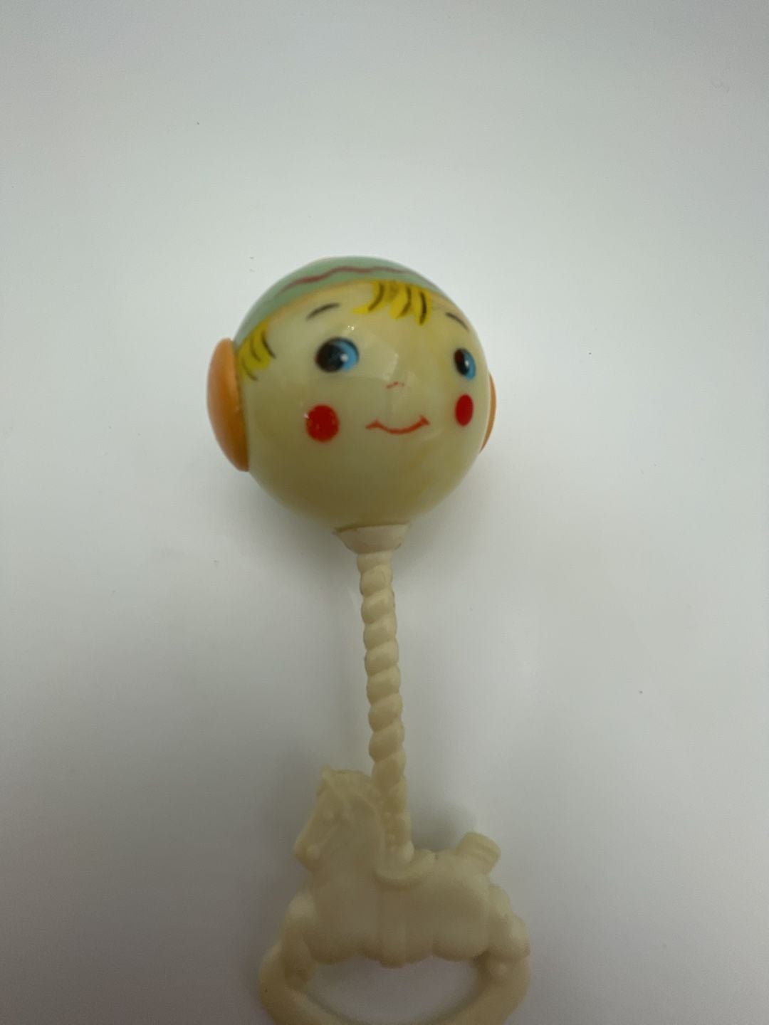 Vintage Baby Rattle with Face and Horse Handle Plastic Toy 4