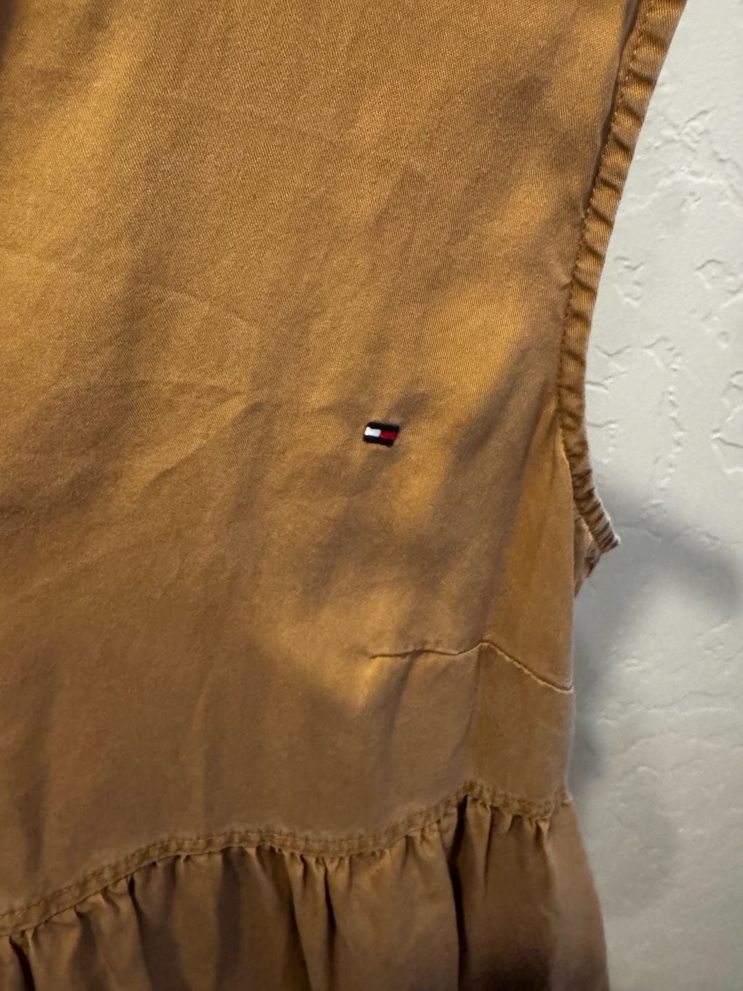 Tommy Hilfiger Tiered Dress Oversized Size 2 Tan Tencel Sleeveless Ruffle 6