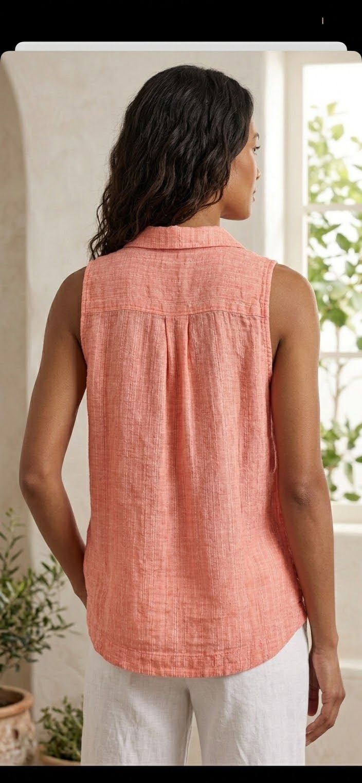 Maeve by Anthropologie Felicity Blouse Size 10 Coral Linen Blend Sleeveless Top 3