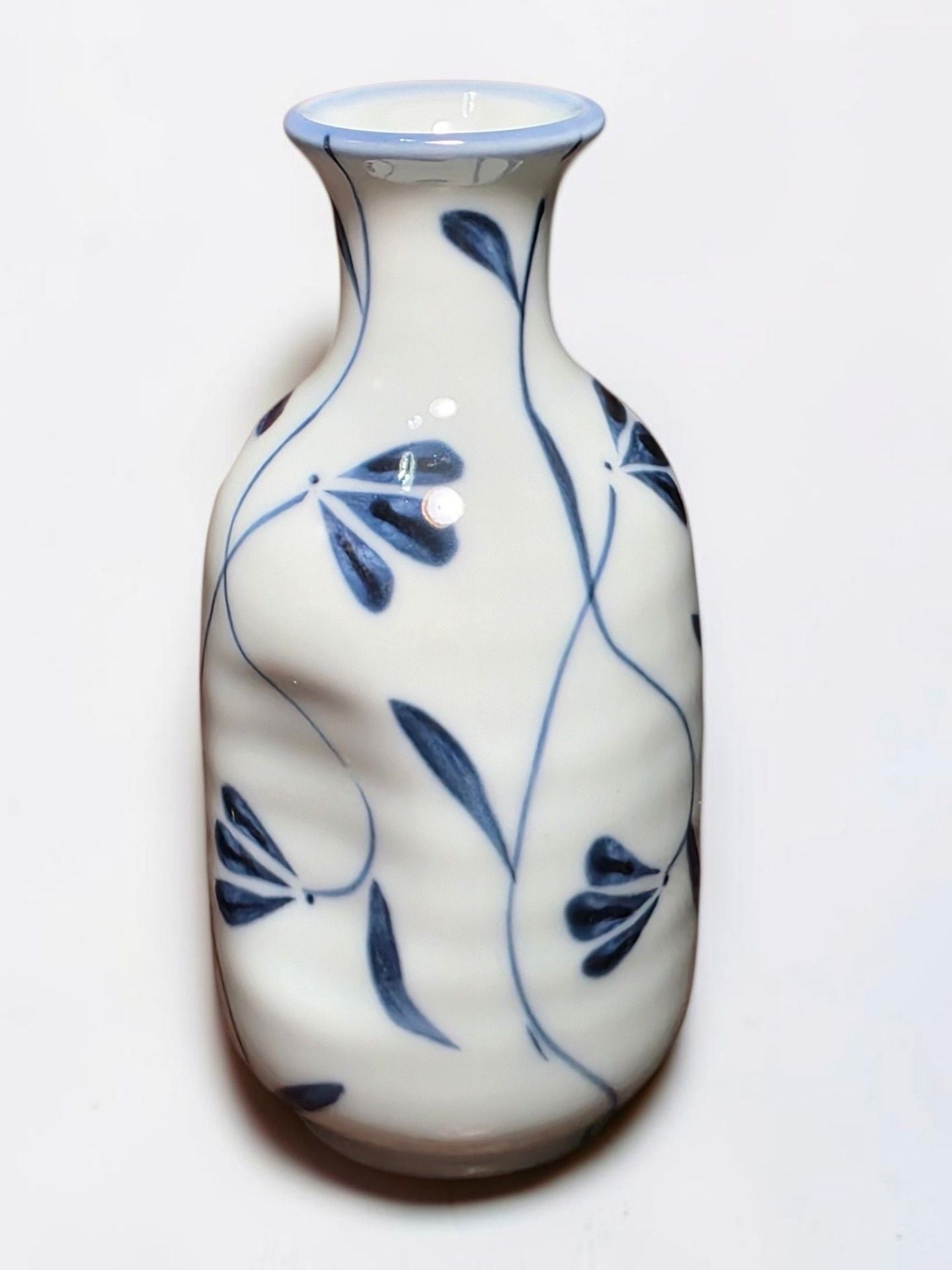 Takahashi San Francisco Japanese Blue and White Ceramic Vase with Floral Pattern 1