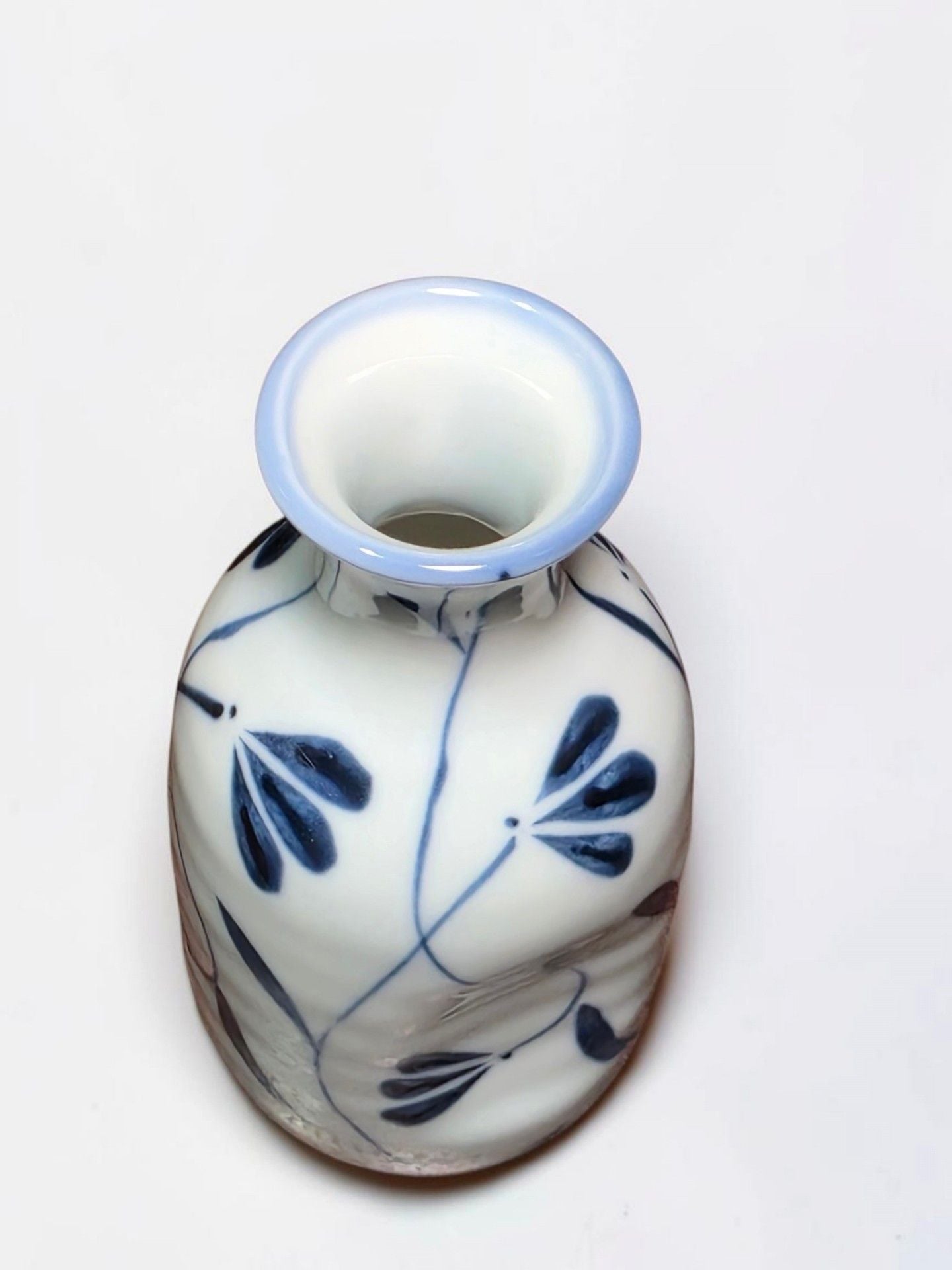 Takahashi San Francisco Japanese Blue and White Ceramic Vase with Floral Pattern 5