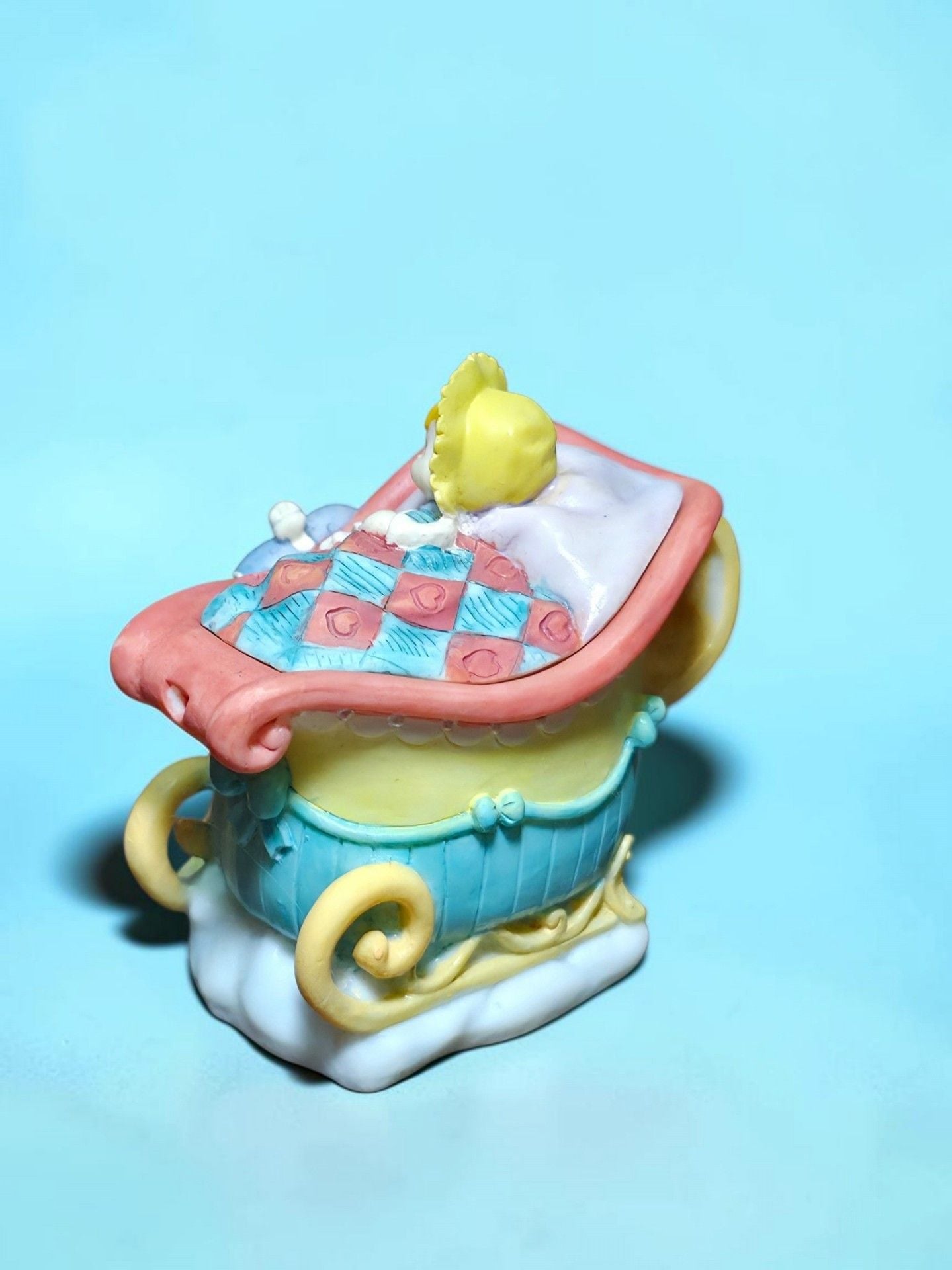 Precious Moments January Mini Teapot Figurine 1999 Resin Baby Sled 2
