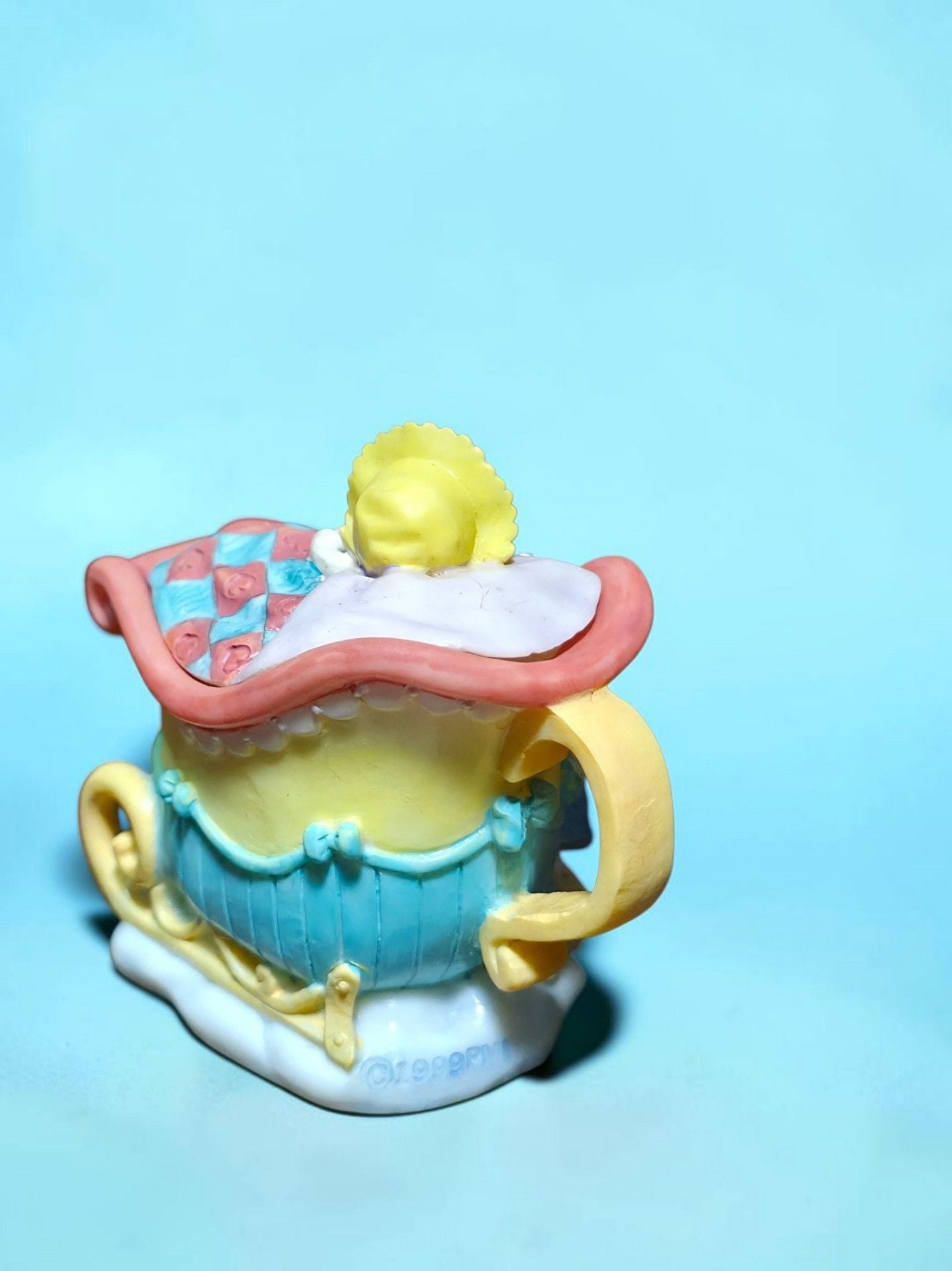 Precious Moments January Mini Teapot Figurine 1999 Resin Baby Sled 3