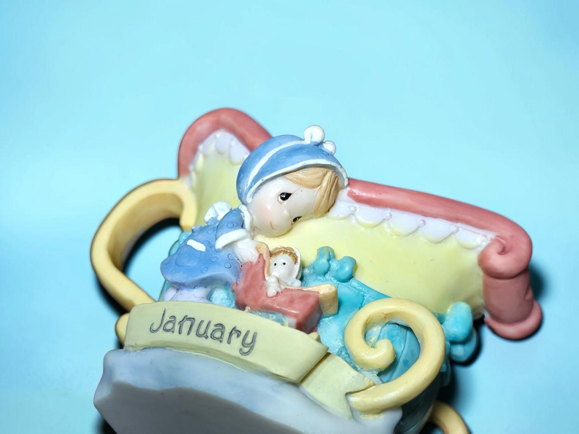 Precious Moments January Mini Teapot Figurine 1999 Resin Baby Sled 6