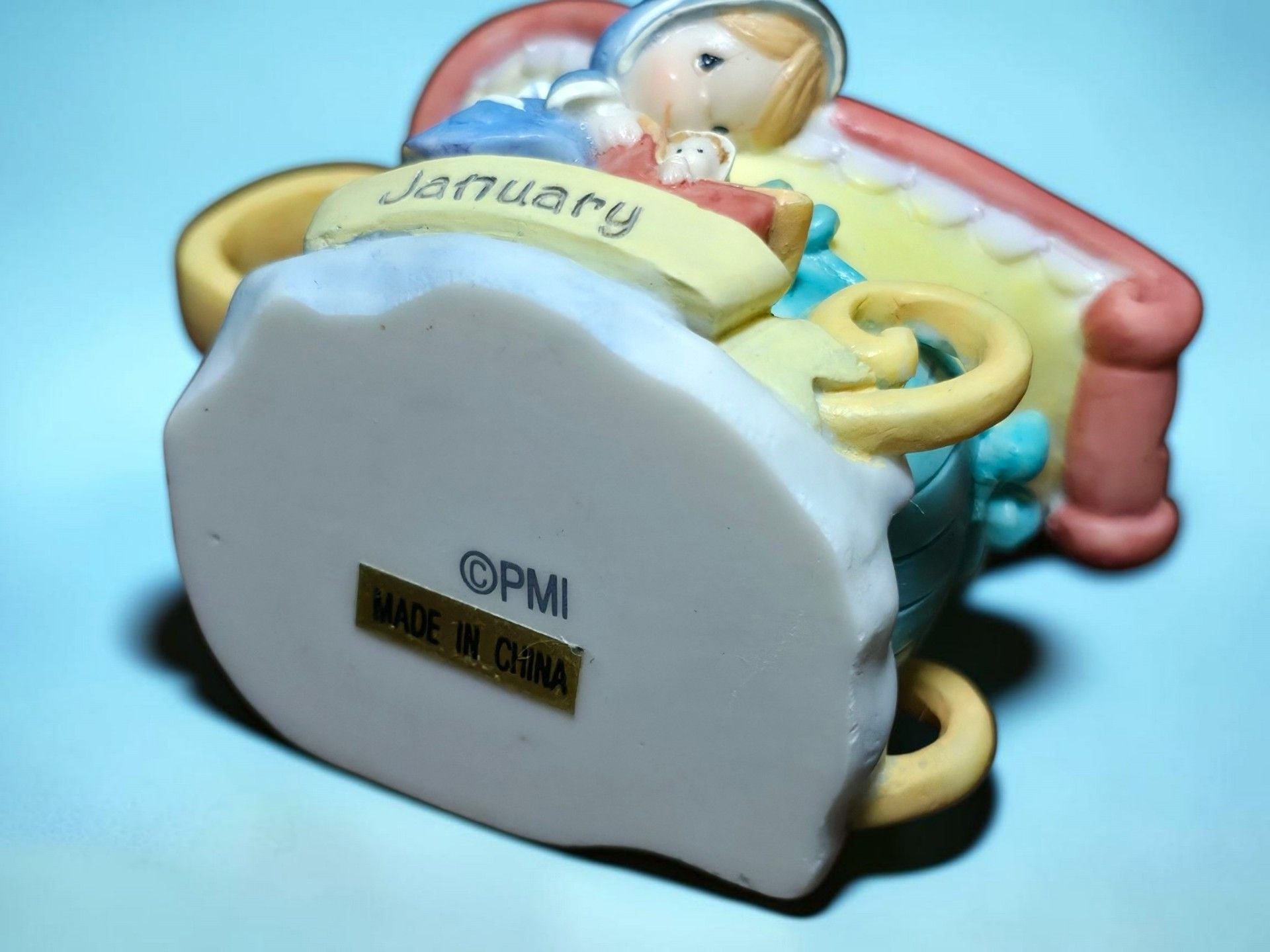 Precious Moments January Mini Teapot Figurine 1999 Resin Baby Sled 7