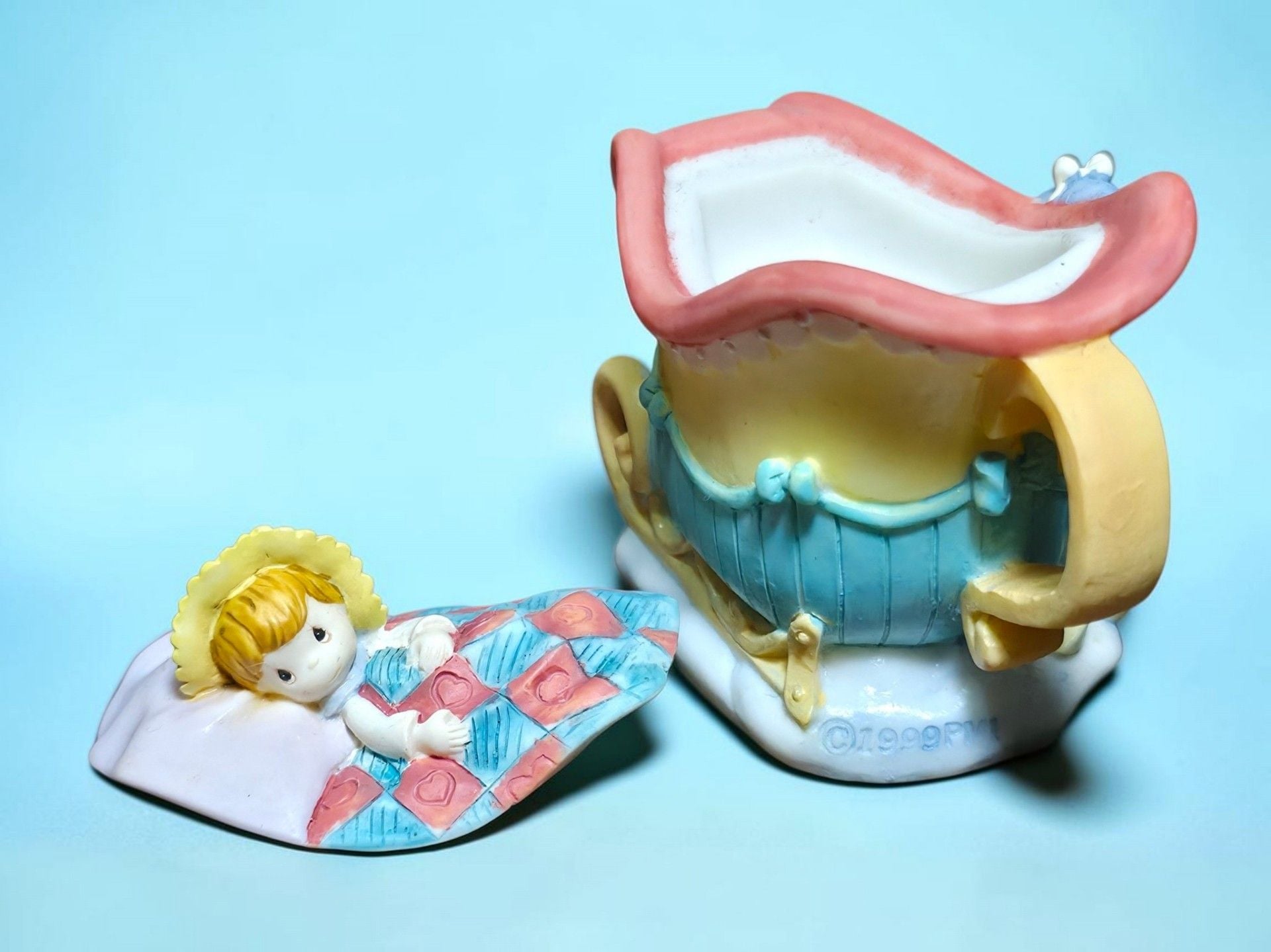 Precious Moments January Mini Teapot Figurine 1999 Resin Baby Sled 8
