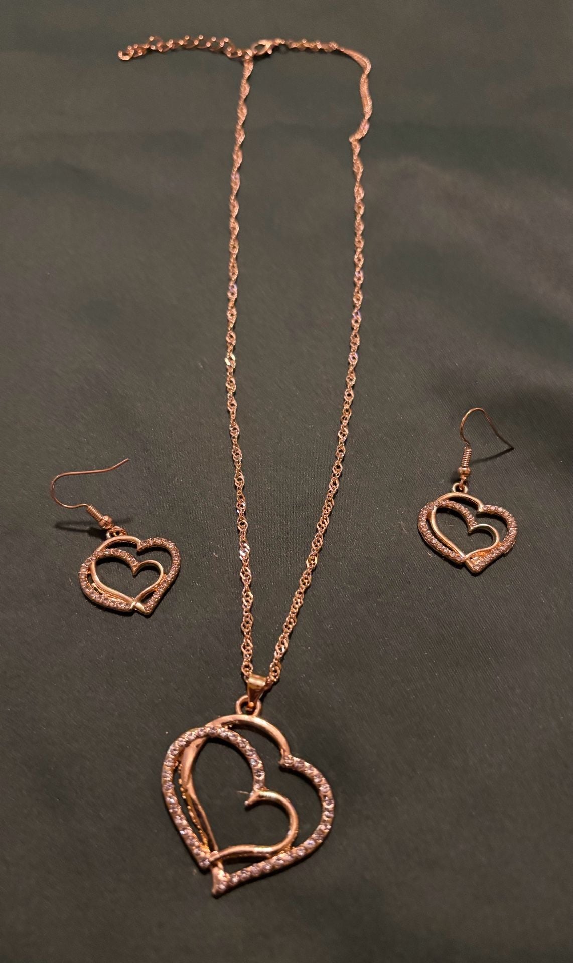 3 Pcs Set Heart Shaped Jewelry Set Of Earrings Pendant Necklace For Women Exquisite Fashion Rhinestone Double Heart Jewelry Set - .com, 4