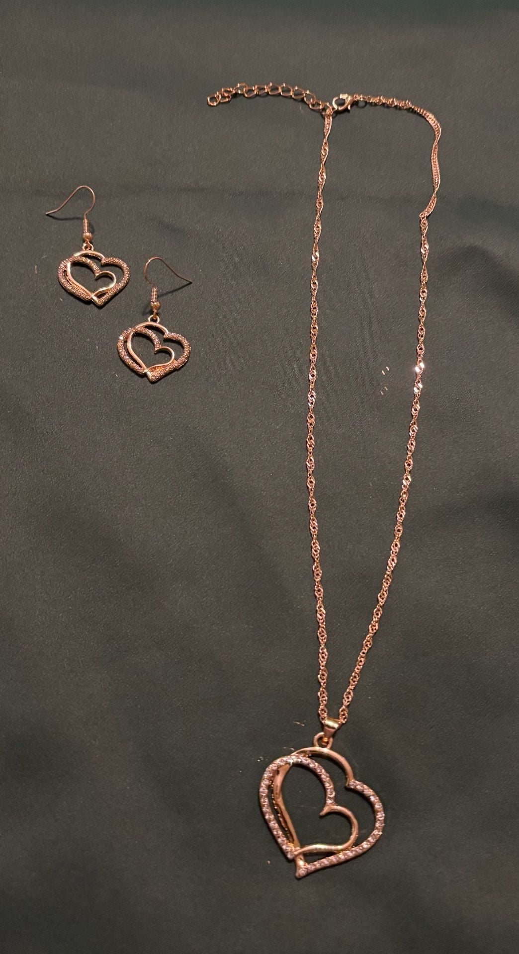3 Pcs Set Heart Shaped Jewelry Set Of Earrings Pendant Necklace For Women Exquisite Fashion Rhinestone Double Heart Jewelry Set - .com, 5