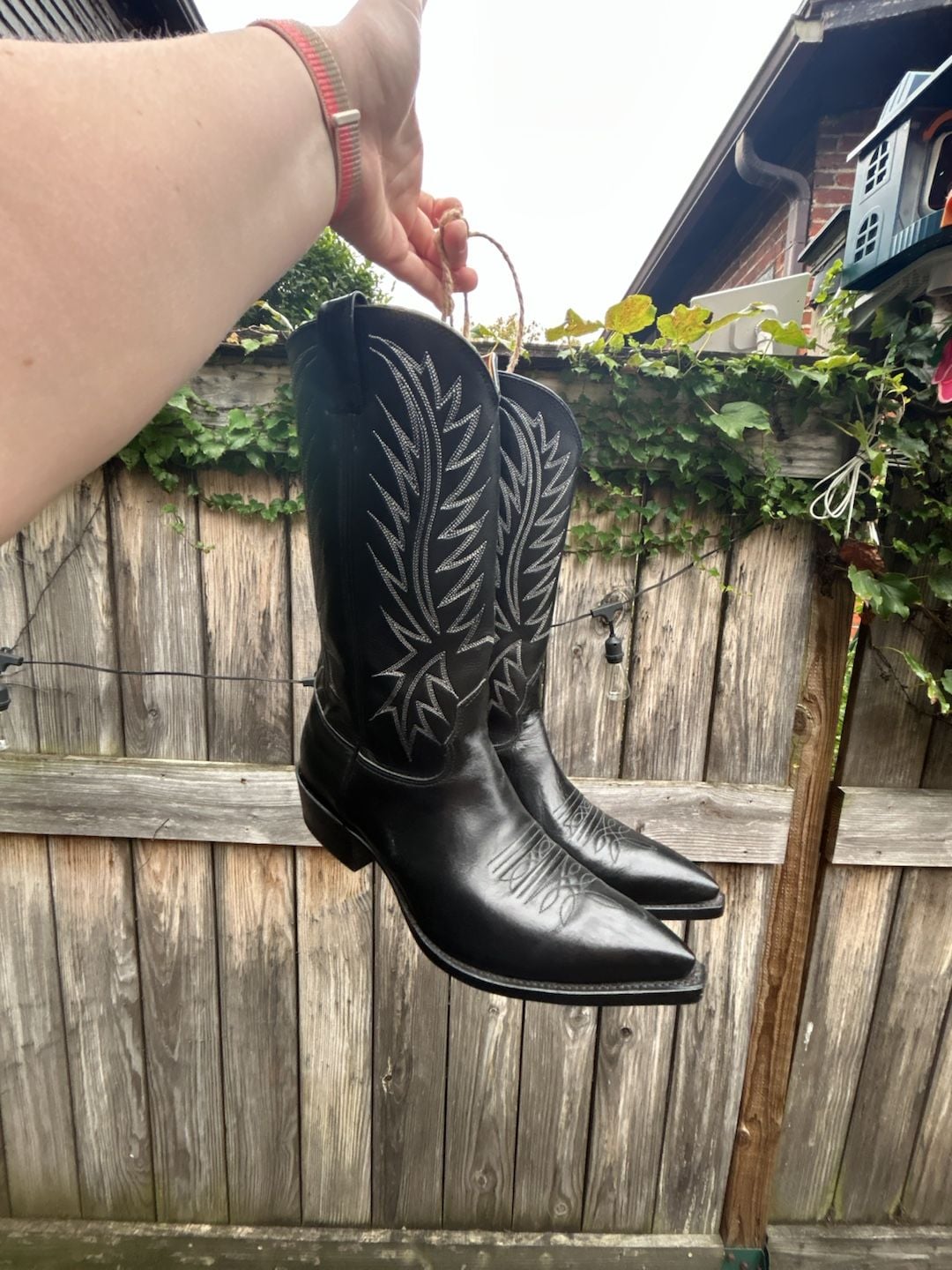 Nocona Black Leather Western Cowboy Boots with White Stitching Mens 10E 2