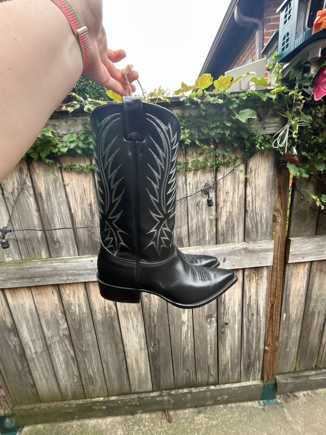 Nocona Black Leather Western Cowboy Boots with White Stitching Mens 10E 3