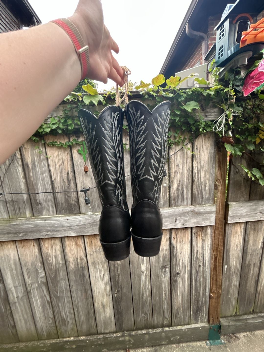 Nocona Black Leather Western Cowboy Boots with White Stitching Mens 10E 5