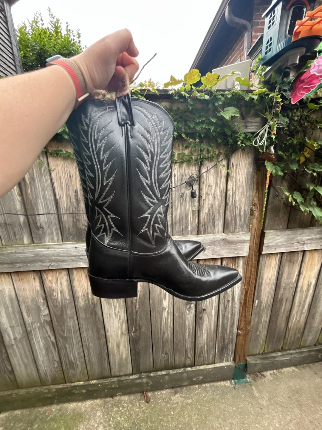Nocona Black Leather Western Cowboy Boots with White Stitching Mens 10E 7