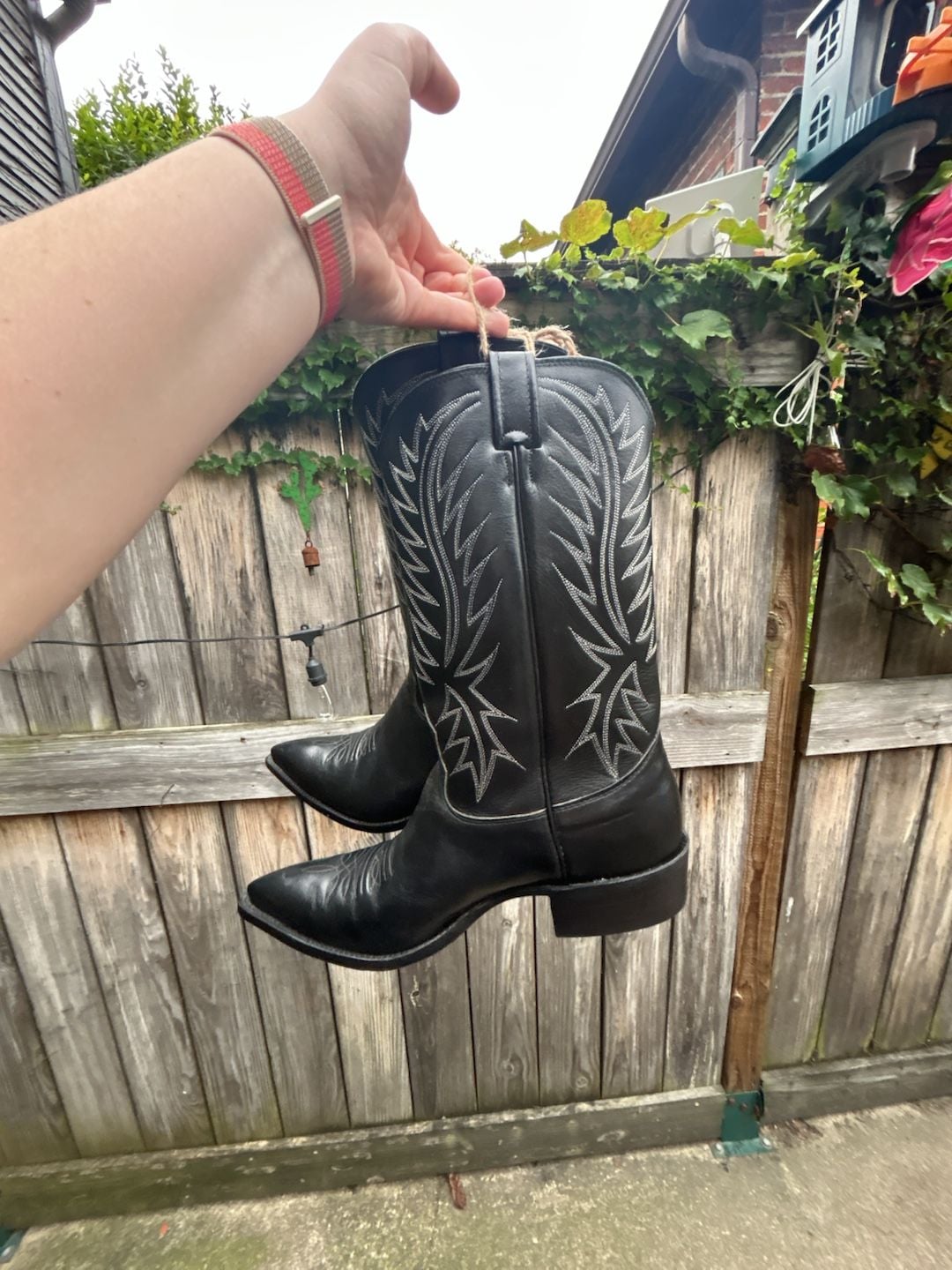 Nocona Black Leather Western Cowboy Boots with White Stitching Mens 10E 8