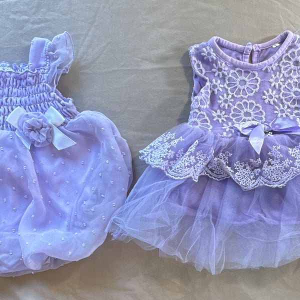 Mud Pie Baby Girl Purple Romper Dress Set Size 3 Months