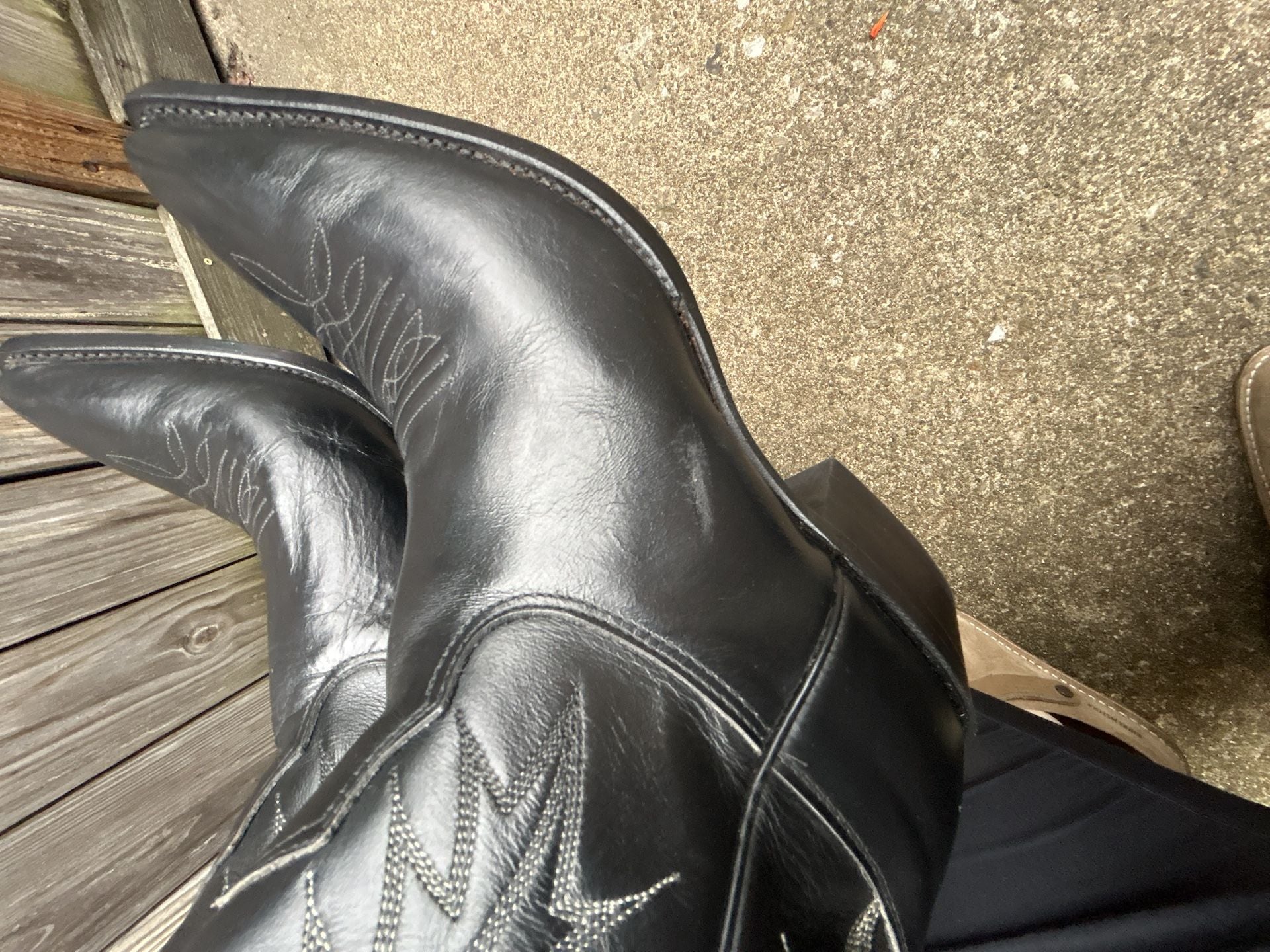 Nocona Black Leather Western Cowboy Boots with White Stitching Mens 10E 4