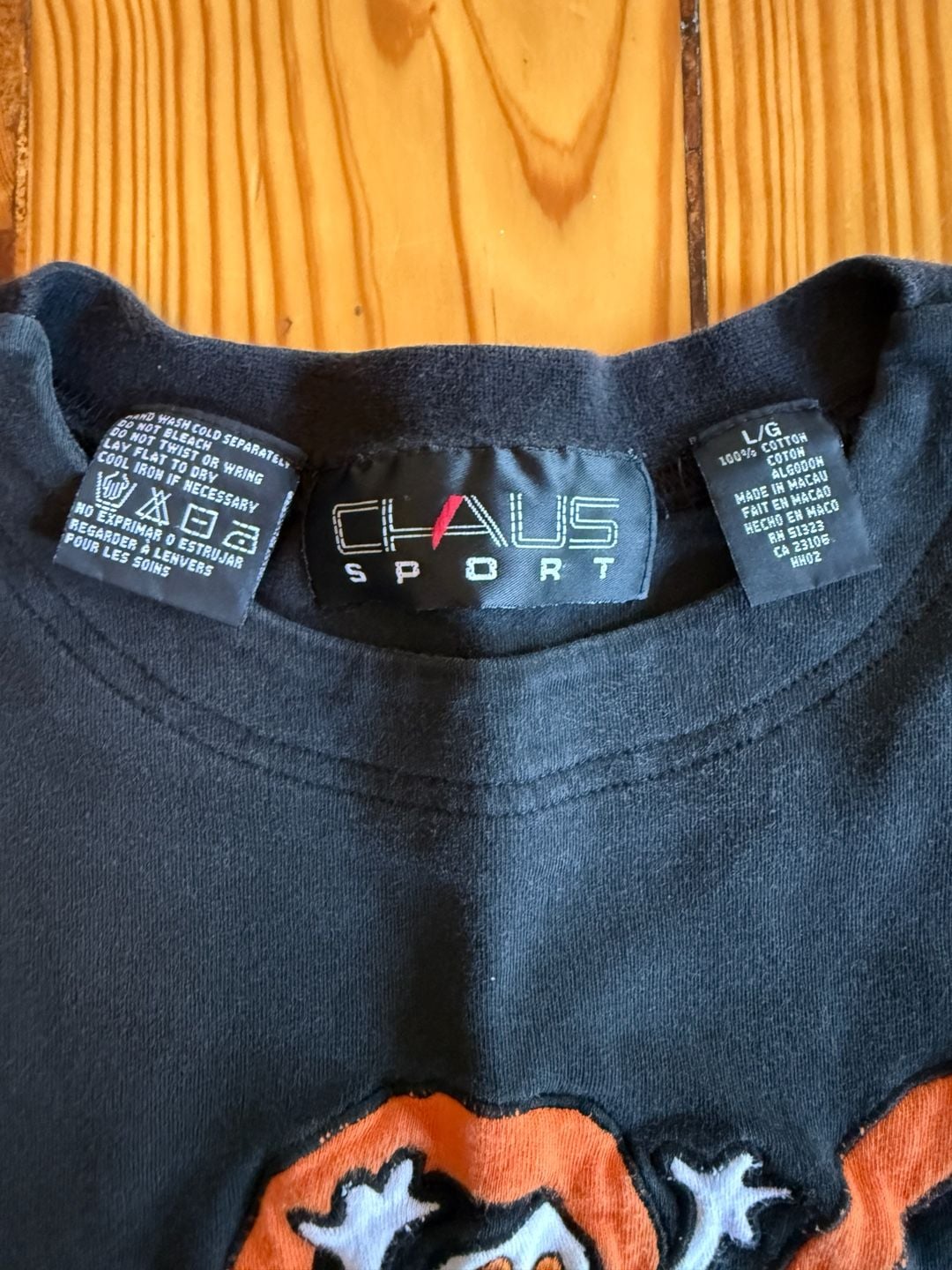 Chaus Sport Halloween Boo Ghost Embroidered Shirt Size L Black 5