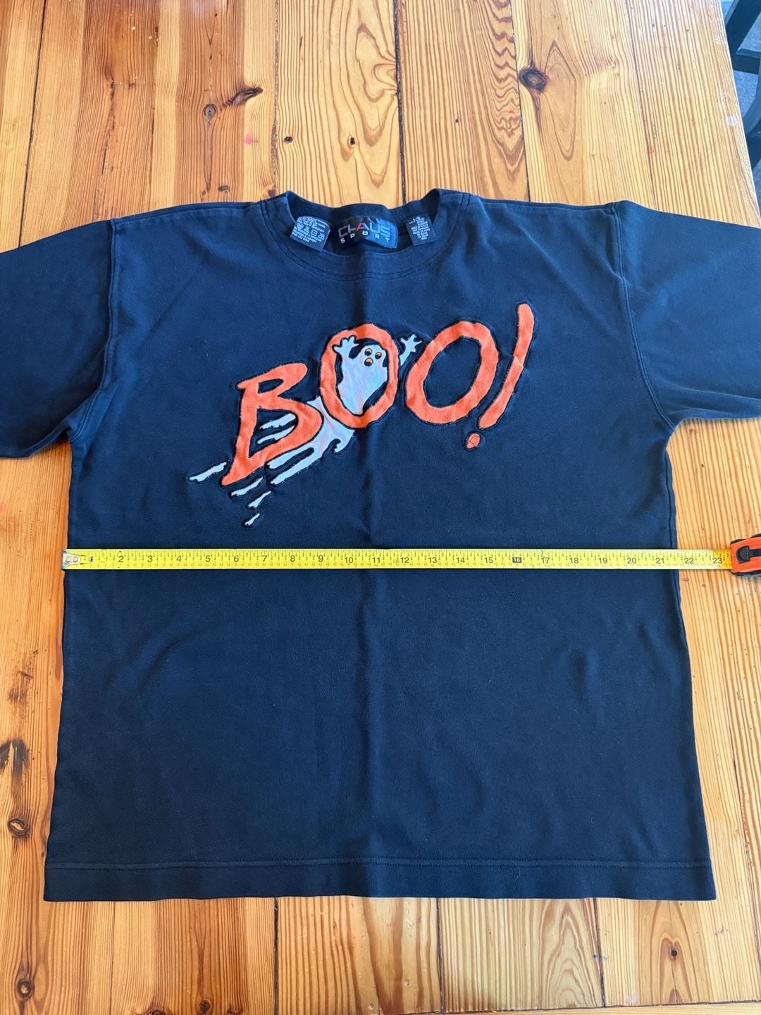 Chaus Sport Halloween Boo Ghost Embroidered Shirt Size L Black 6