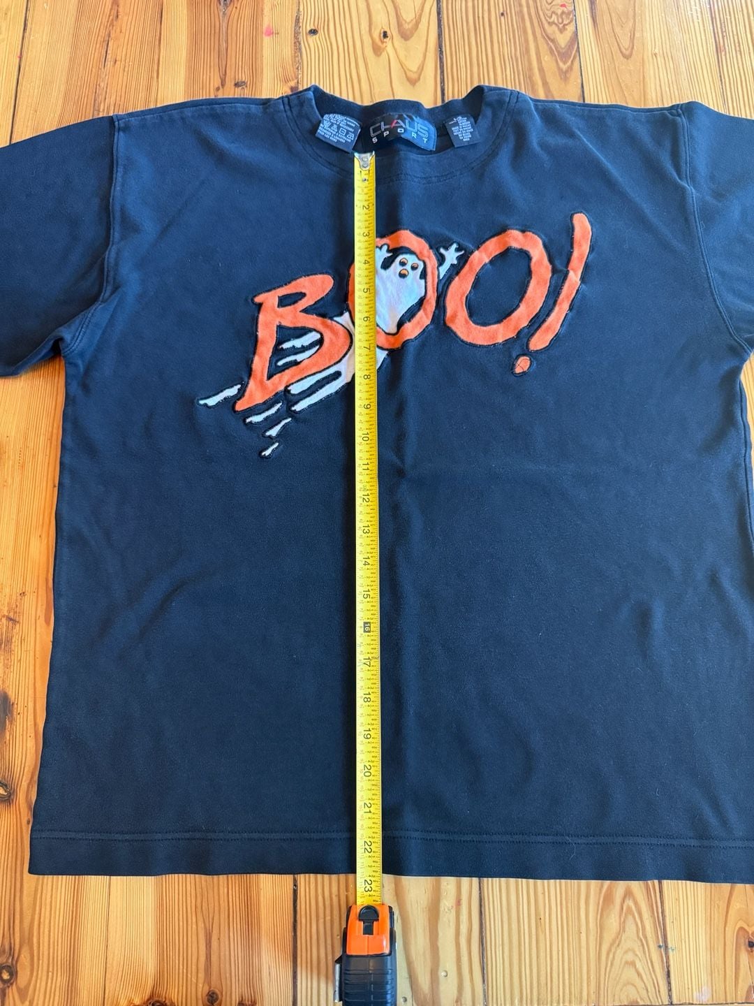 Chaus Sport Halloween Boo Ghost Embroidered Shirt Size L Black 7