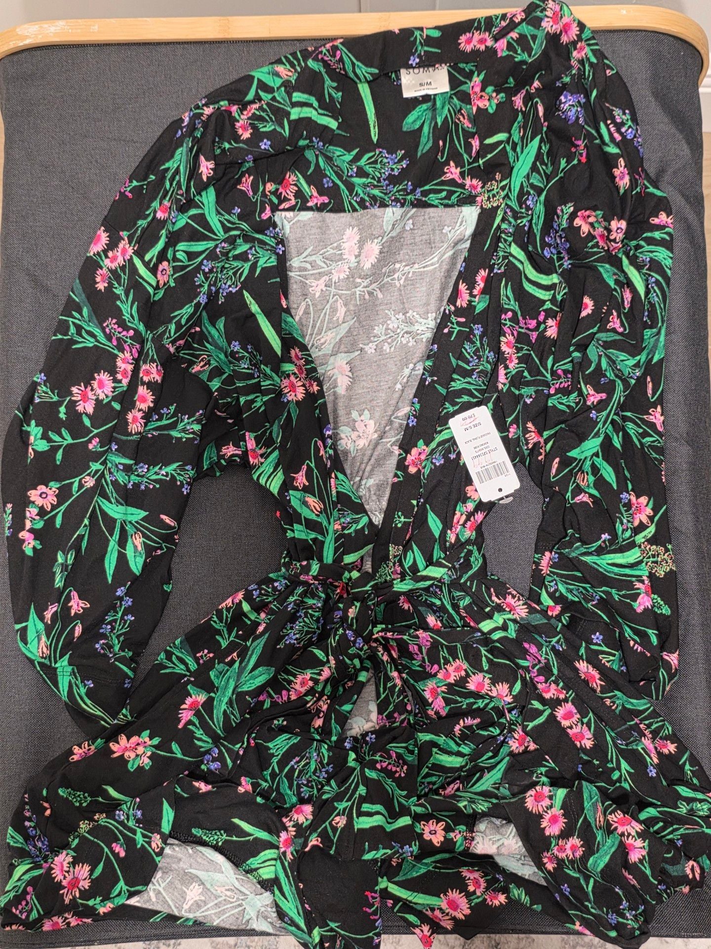 Soma Cool Nights Kimono Robe Size S/M Passage Floral Black 1