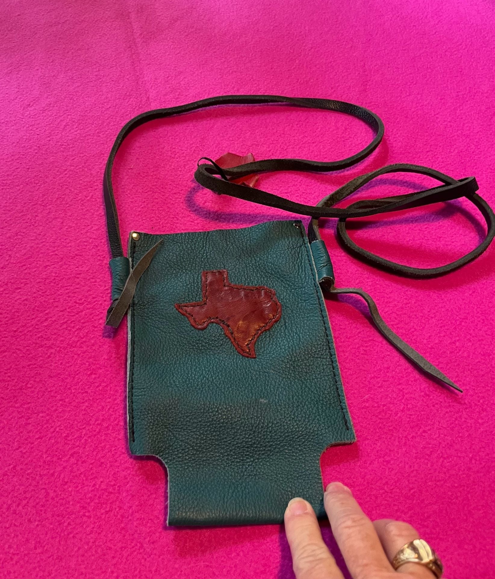 Handmade Leather Texas Bottle Holder Crossbody Bag Teal 2