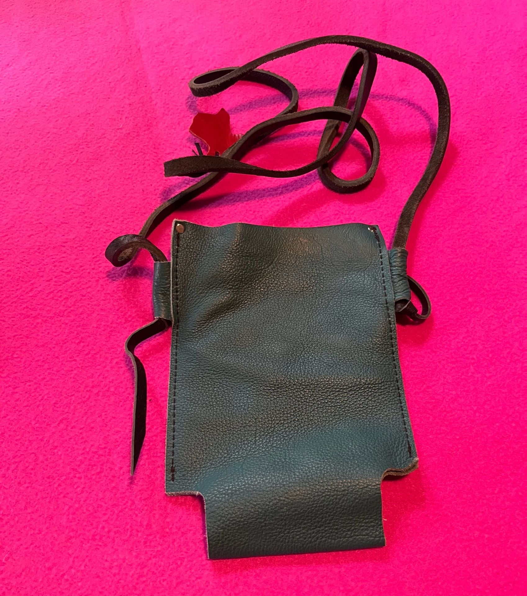 Handmade Leather Texas Bottle Holder Crossbody Bag Teal 3