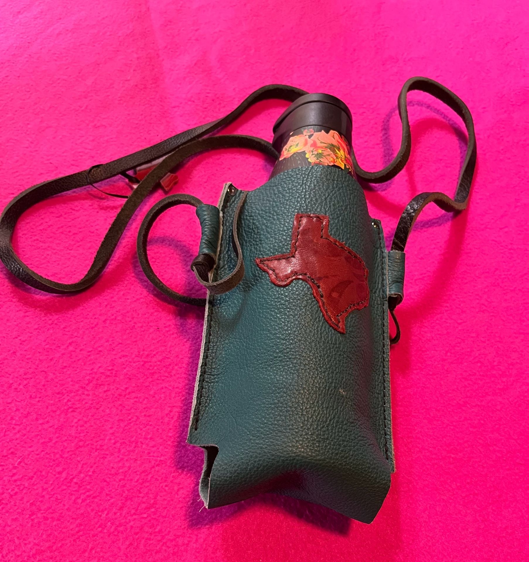 Handmade Leather Texas Bottle Holder Crossbody Bag Teal 4