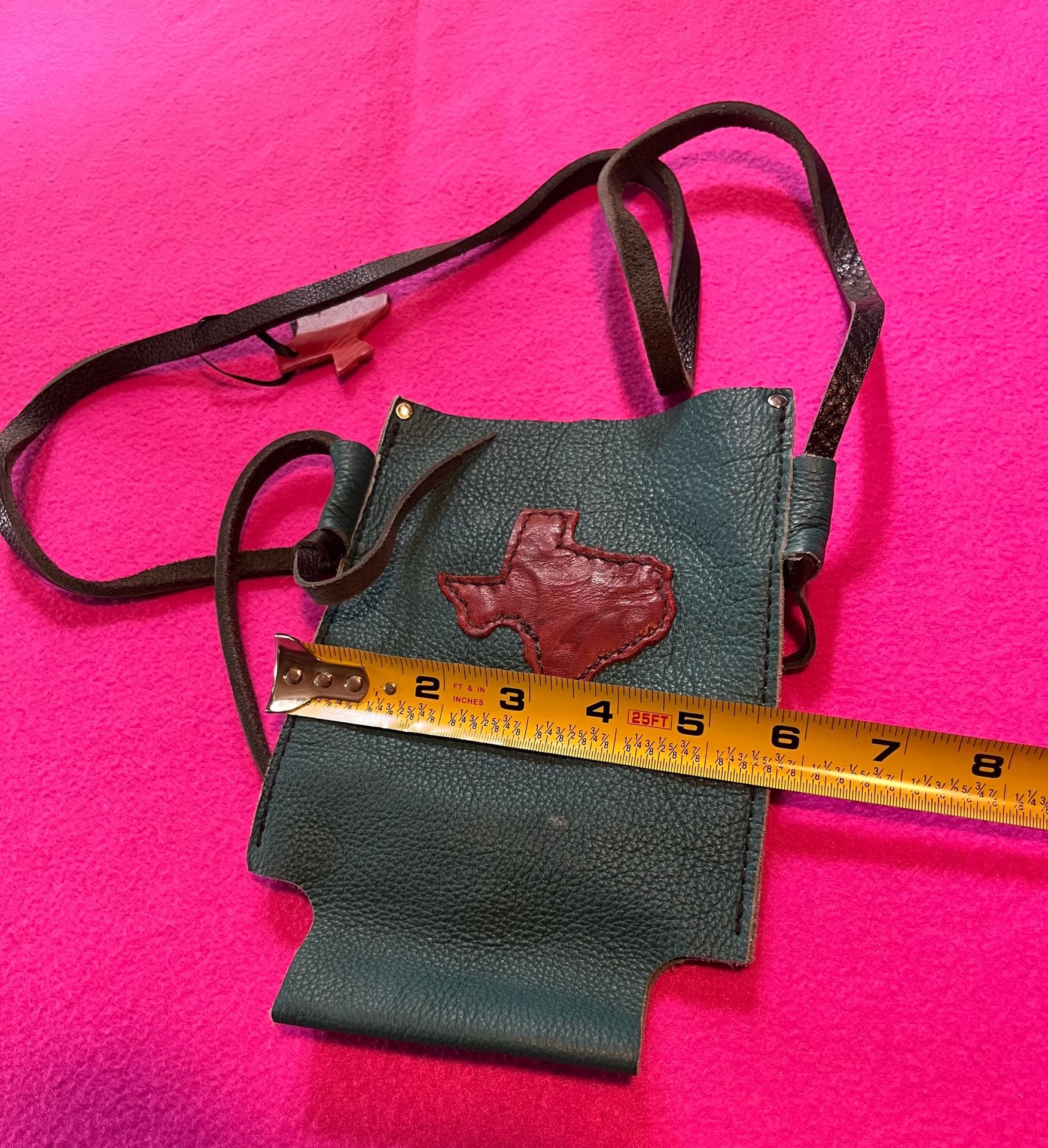 Handmade Leather Texas Bottle Holder Crossbody Bag Teal 6