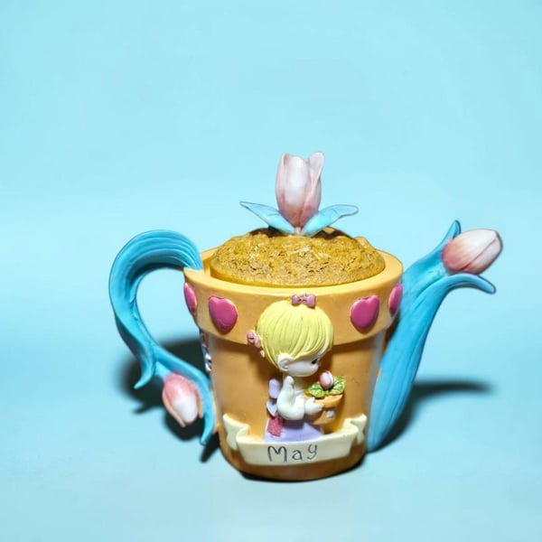 Precious Moments Miniature Teapot Figurine May Flower Pot