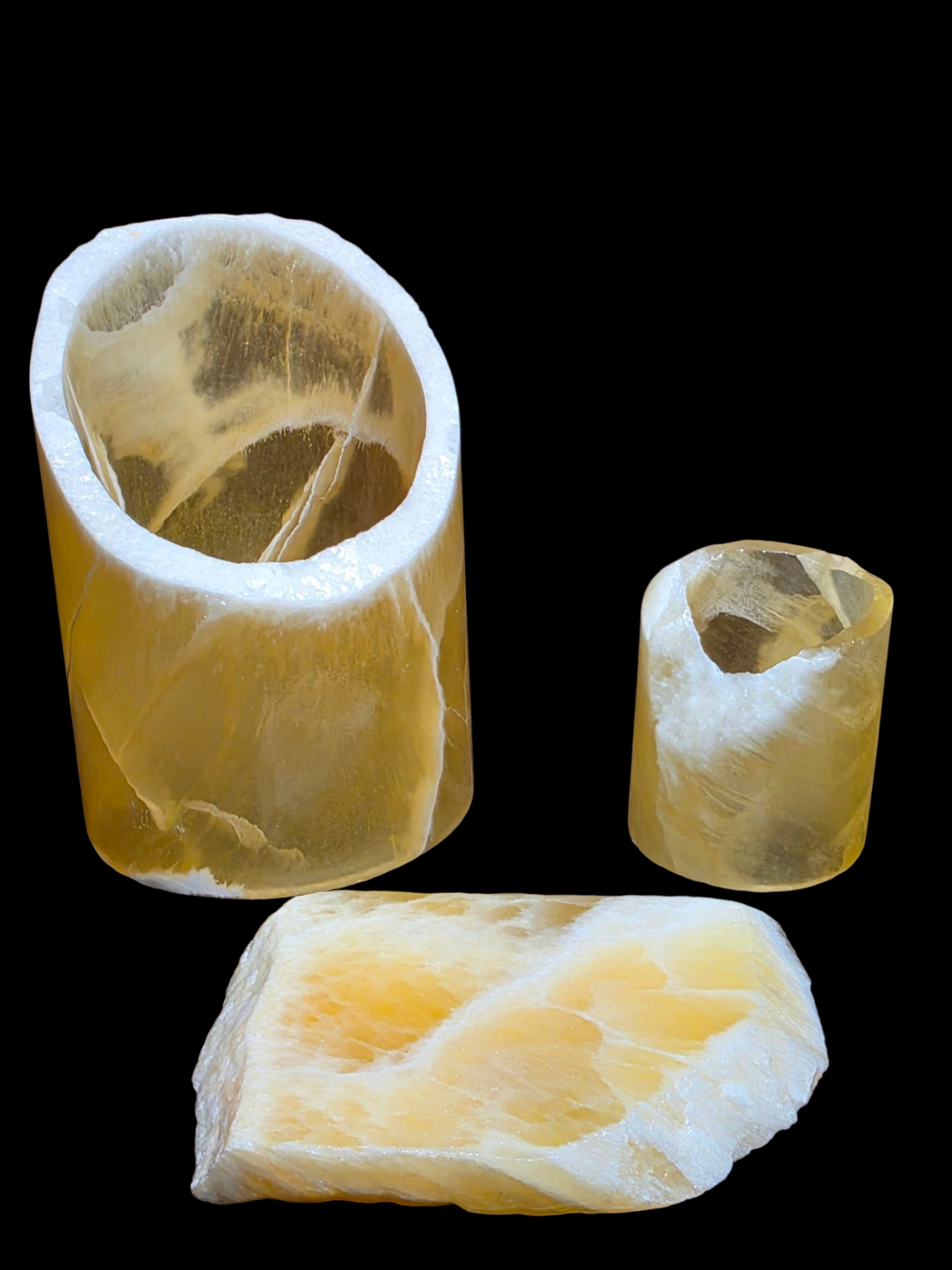 Honeycomb Calcite Natural Stone Candle Holder Set of 3 1