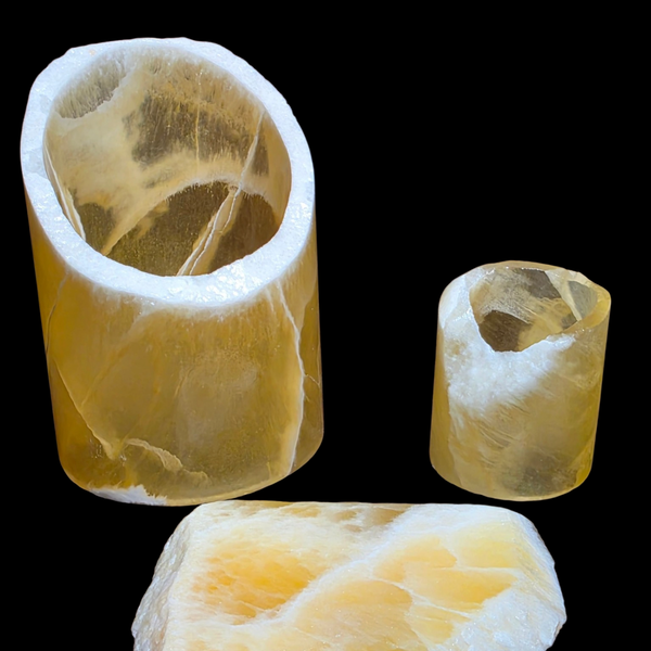 Honeycomb Calcite Natural Stone Candle Holder Set of 3