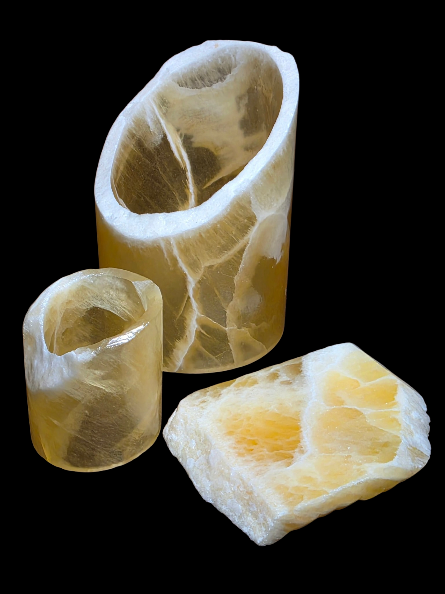 Honeycomb Calcite Natural Stone Candle Holder Set of 3 2