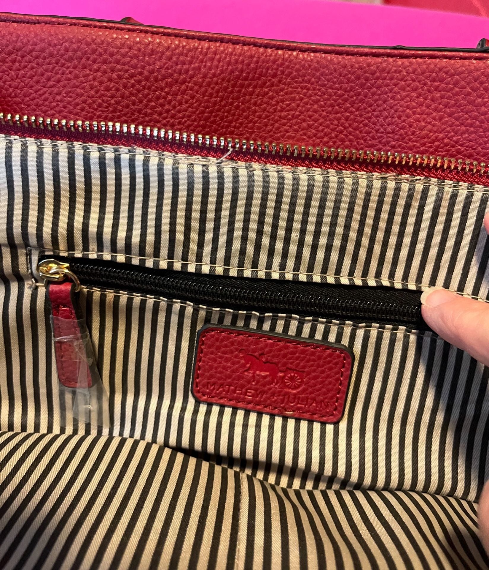 Mathew Julian Red Vegan Leather Tote Handbag 6