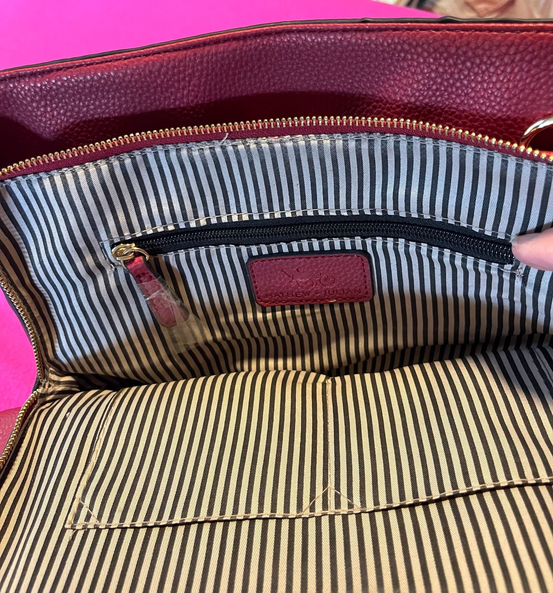 Mathew Julian Red Vegan Leather Tote Handbag 8