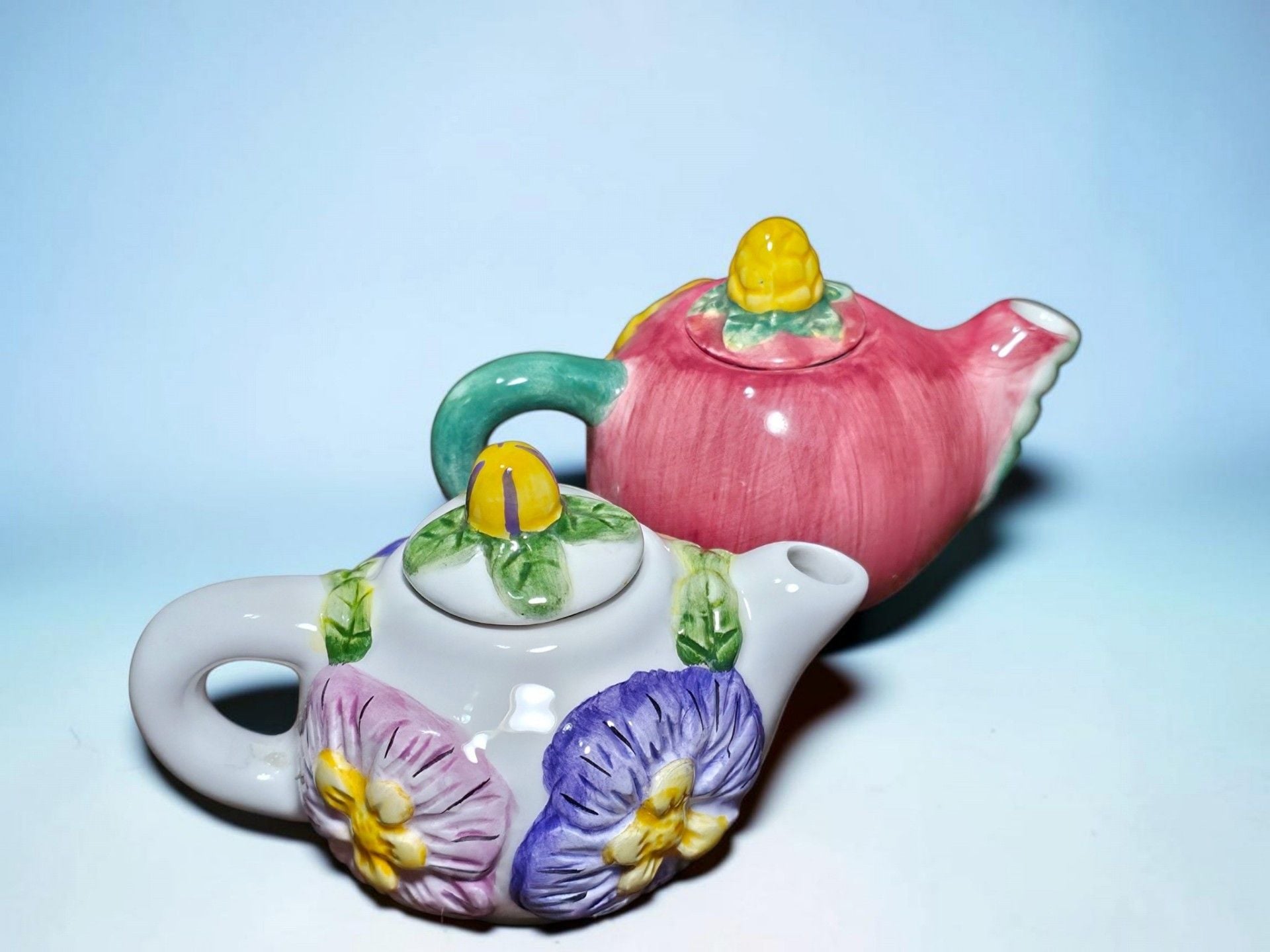Asia Master Group Ceramic Miniature Teapot Set Pansy Sunflower Floral Decorative 1
