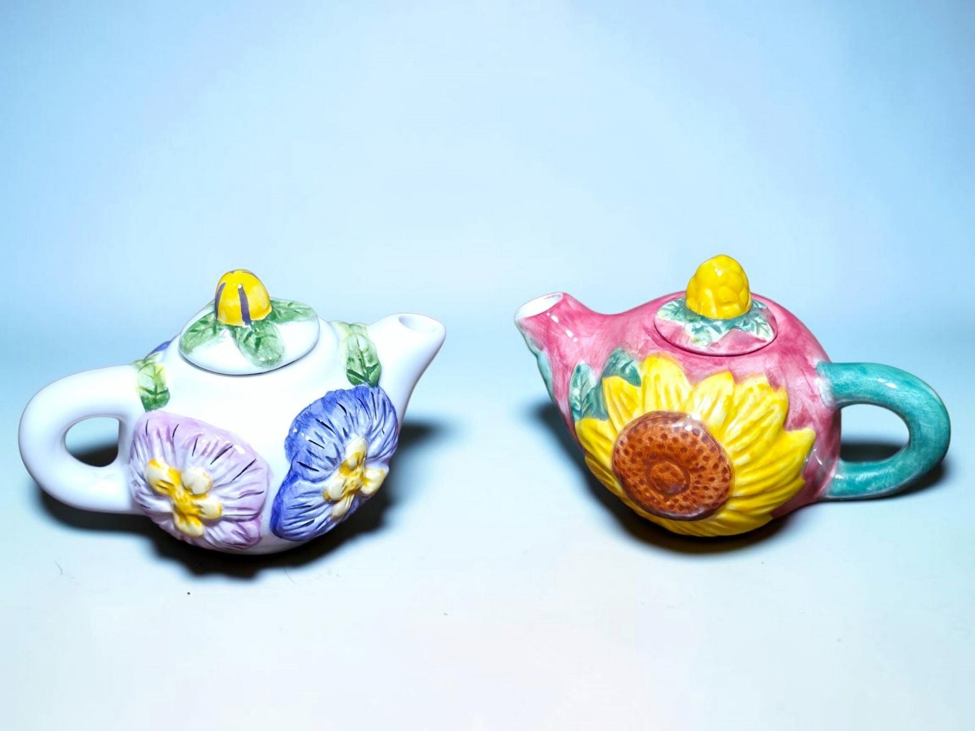 Asia Master Group Ceramic Miniature Teapot Set Pansy Sunflower Floral Decorative 2