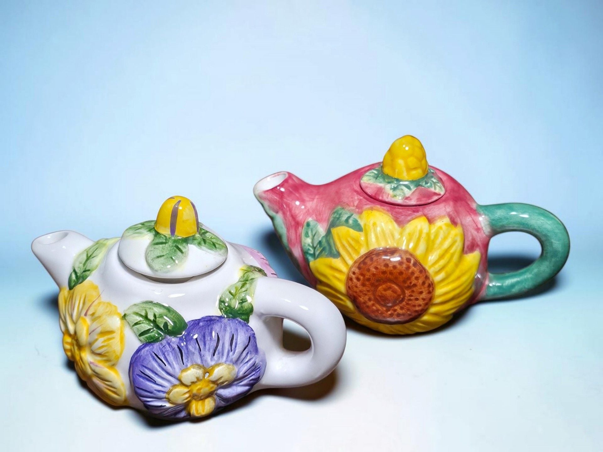 Asia Master Group Ceramic Miniature Teapot Set Pansy Sunflower Floral Decorative 3