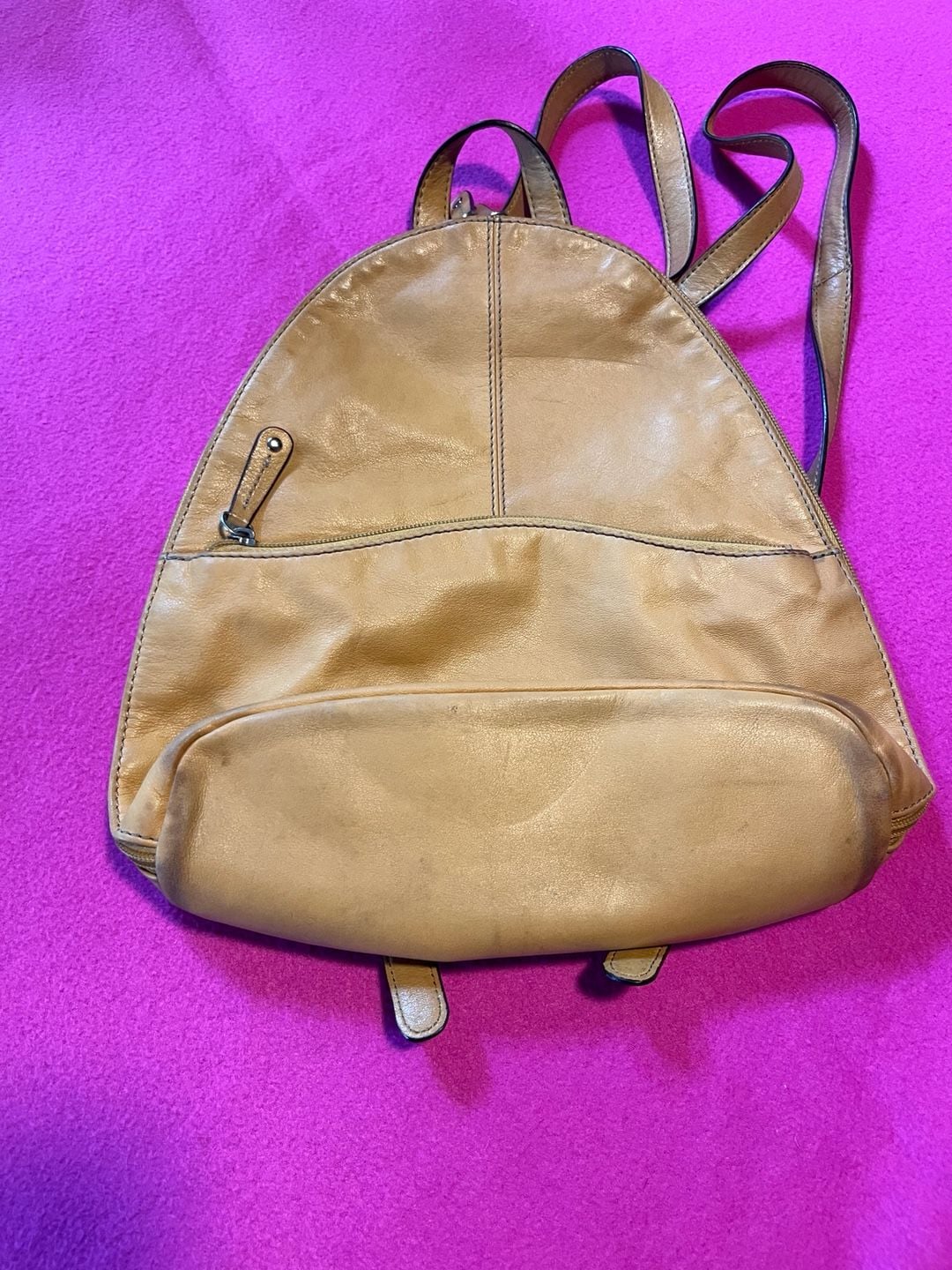 Tignanello Leather Dome Backpack Tan Striped Lining 2