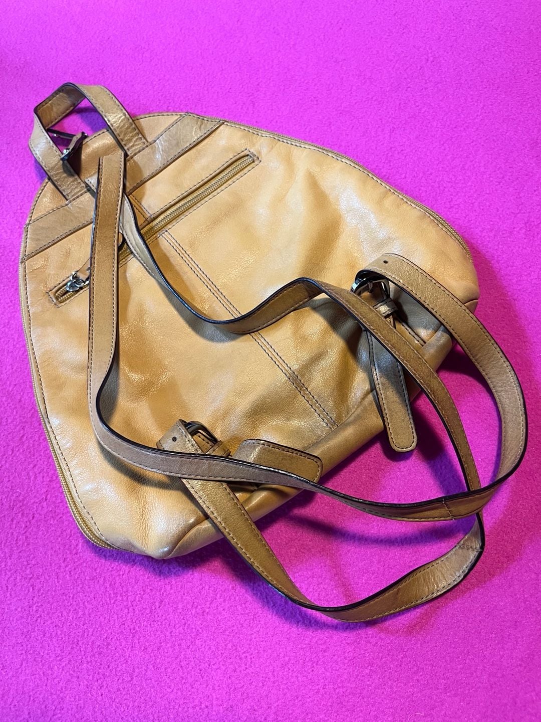 Tignanello Leather Dome Backpack Tan Striped Lining 3