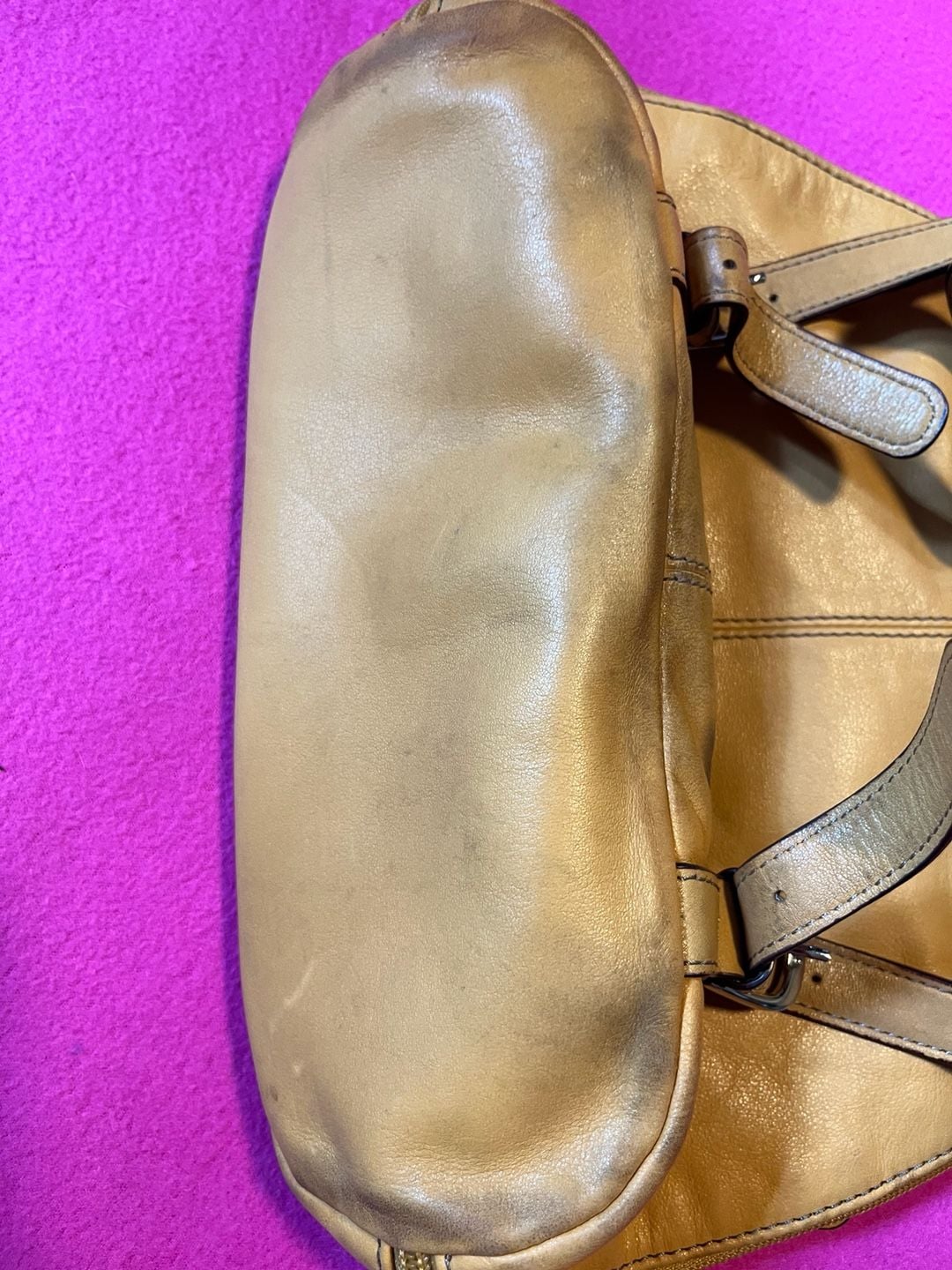 Tignanello Leather Dome Backpack Tan Striped Lining 9