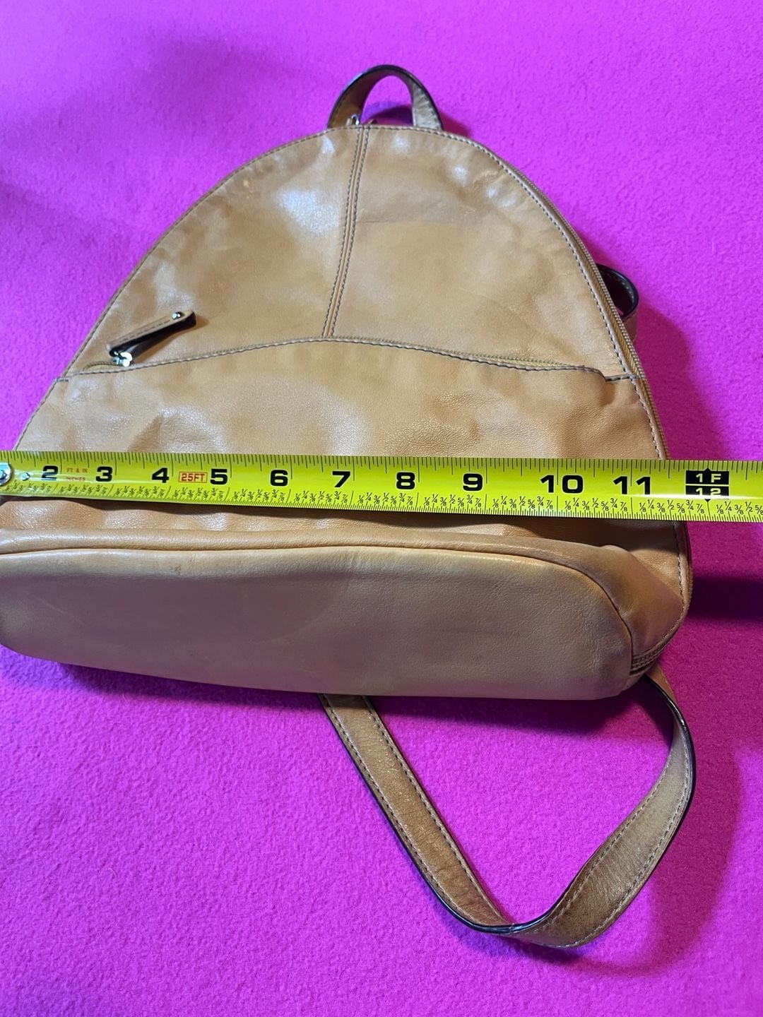 Tignanello Leather Dome Backpack Tan Striped Lining 10