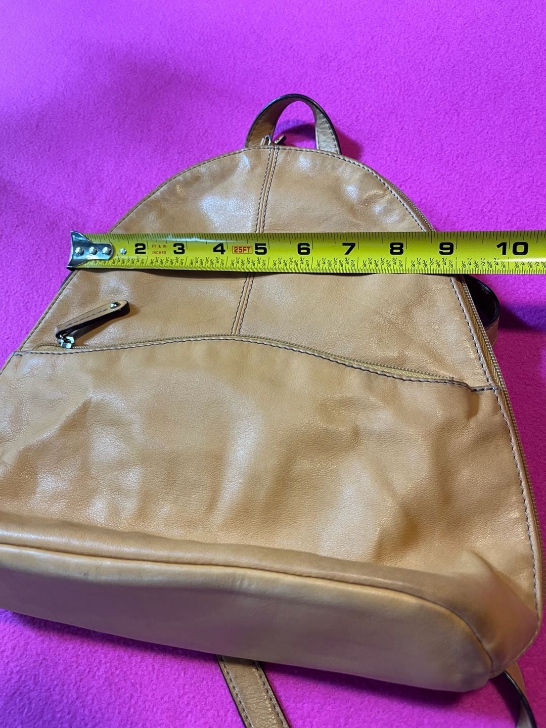 Tignanello Leather Dome Backpack Tan Striped Lining 11